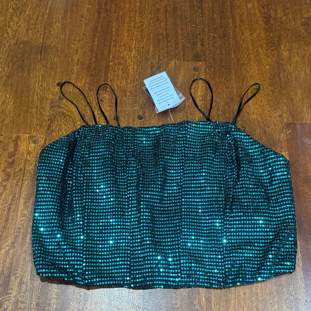 NWT Sincerely Jules Sequin Green Women's Corset- Like Crop Top